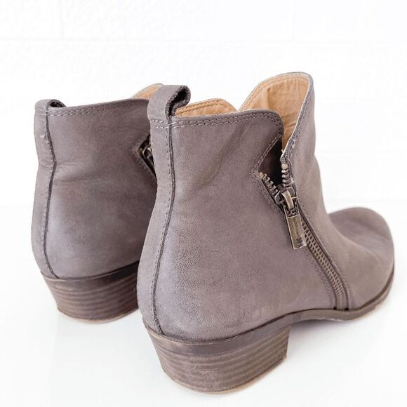 Lucky Brand Womens Nubuck Side Zip Stacked Heel Bryton Ankle Bootie Taupe Sz 8M - Picture 6 of 8